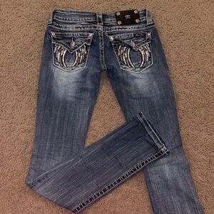 Miss Me Blue Straight Leg Jeans with Embellished Pockets